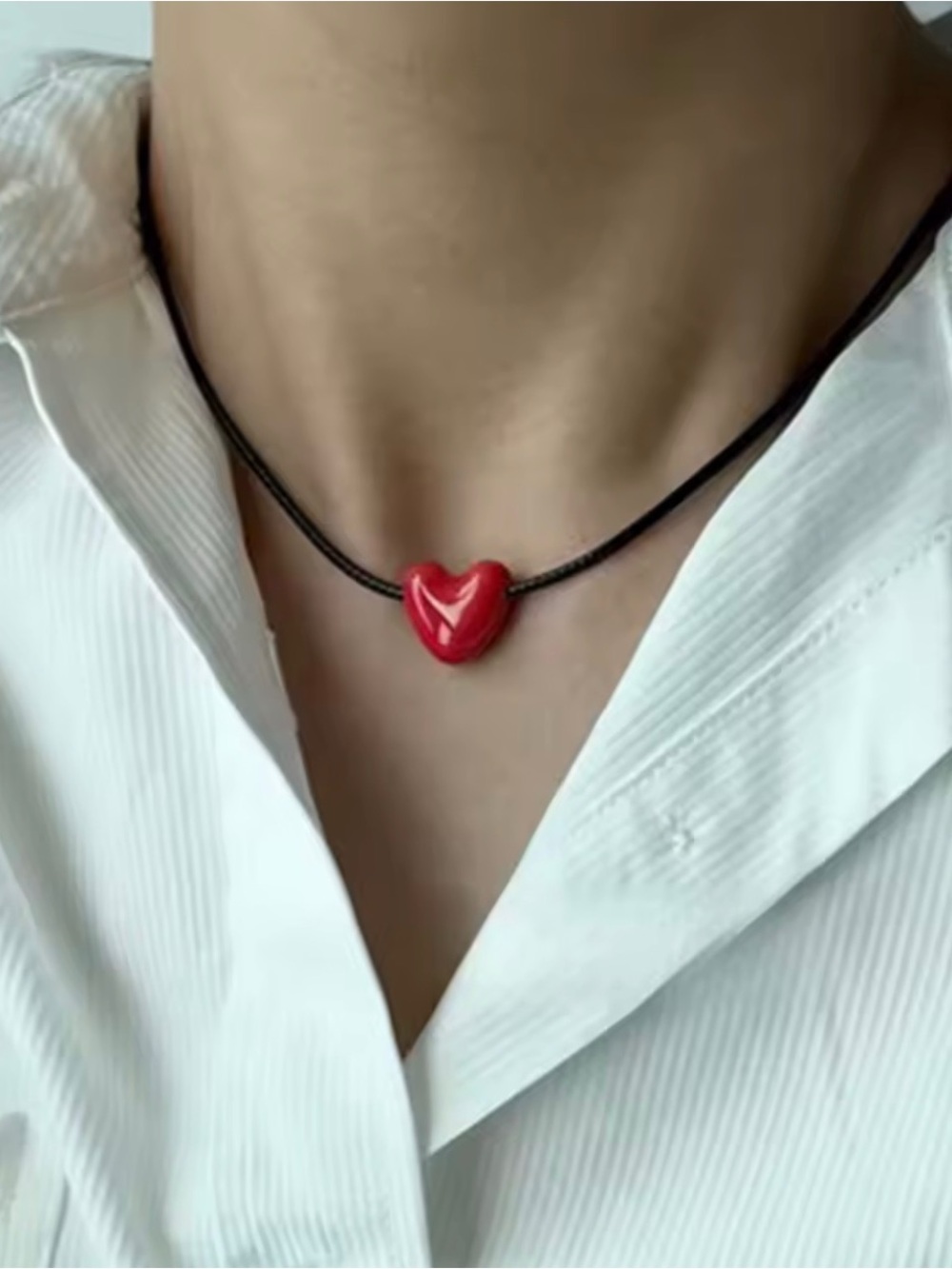 Anthropologie Red Heart Pendant Necklace Adjustable Black Cord NWOT